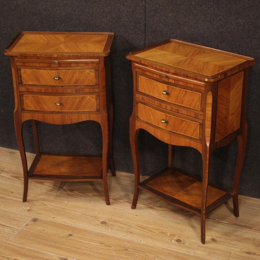 Pair of 20th Century Inlaid Wood French Bedside Tables, 1960 In Good Condition In Vicoforte, Piedmont