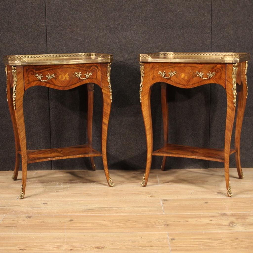 Inlay Pair of 20th Century Inlaid Wood French Bedside Tables, 1960