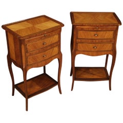 Pair of 20th Century Inlaid Wood French Bedside Tables, 1960