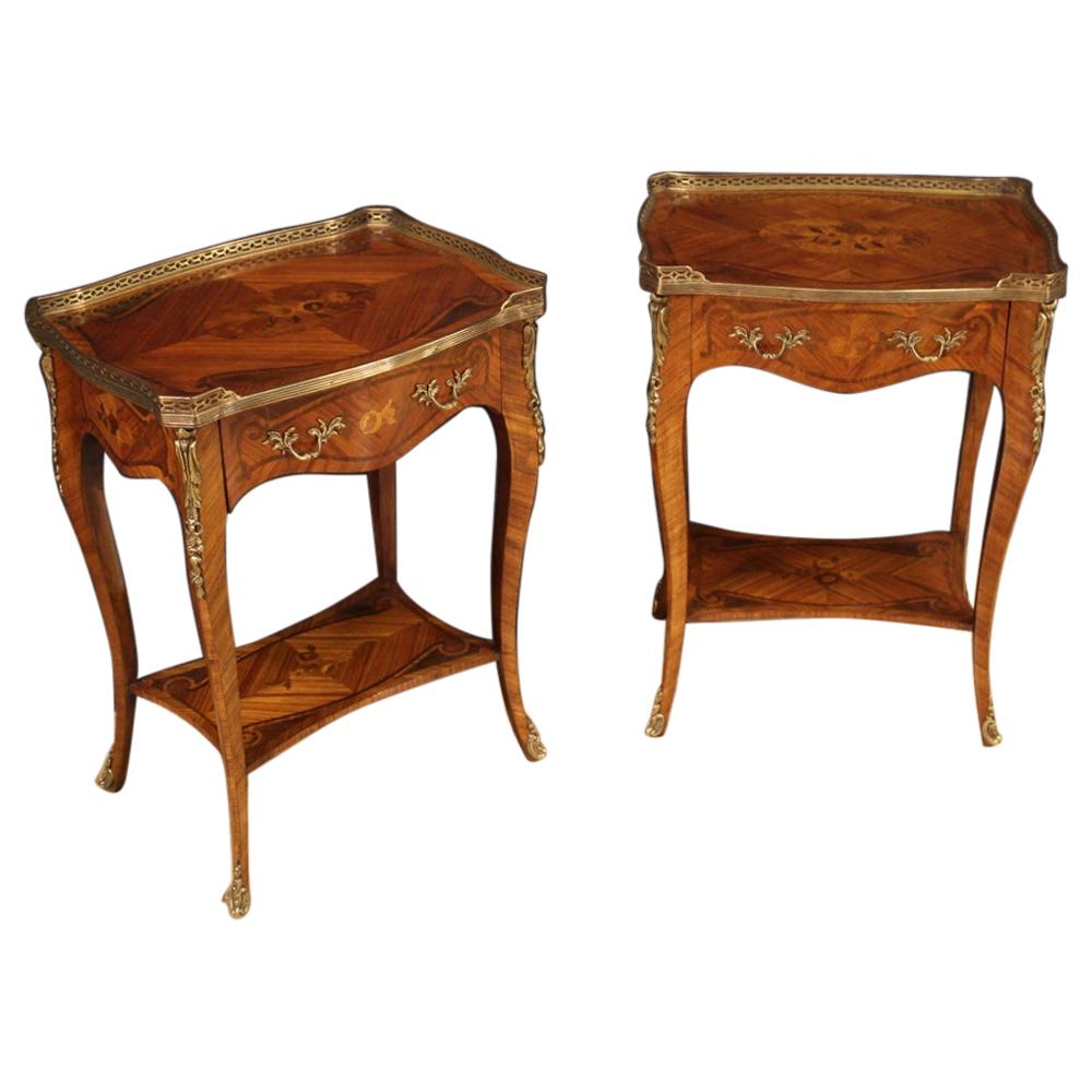 Pair of 20th Century Inlaid Wood French Bedside Tables, 1960