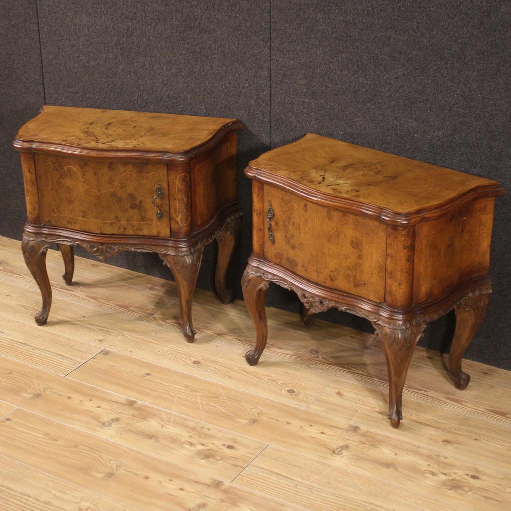 Pair of 20th Century Inlaid Wood Italian Bedside Tables, 1950 For Sale 3