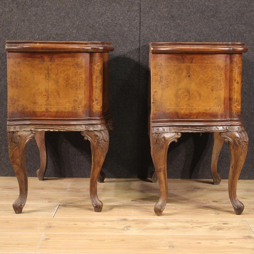 Pair of 20th Century Inlaid Wood Italian Bedside Tables, 1950 For Sale 4