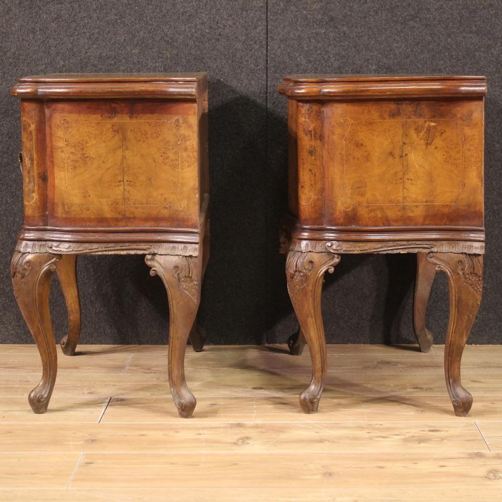 Pair of 20th Century Inlaid Wood Italian Bedside Tables, 1950 For Sale 6