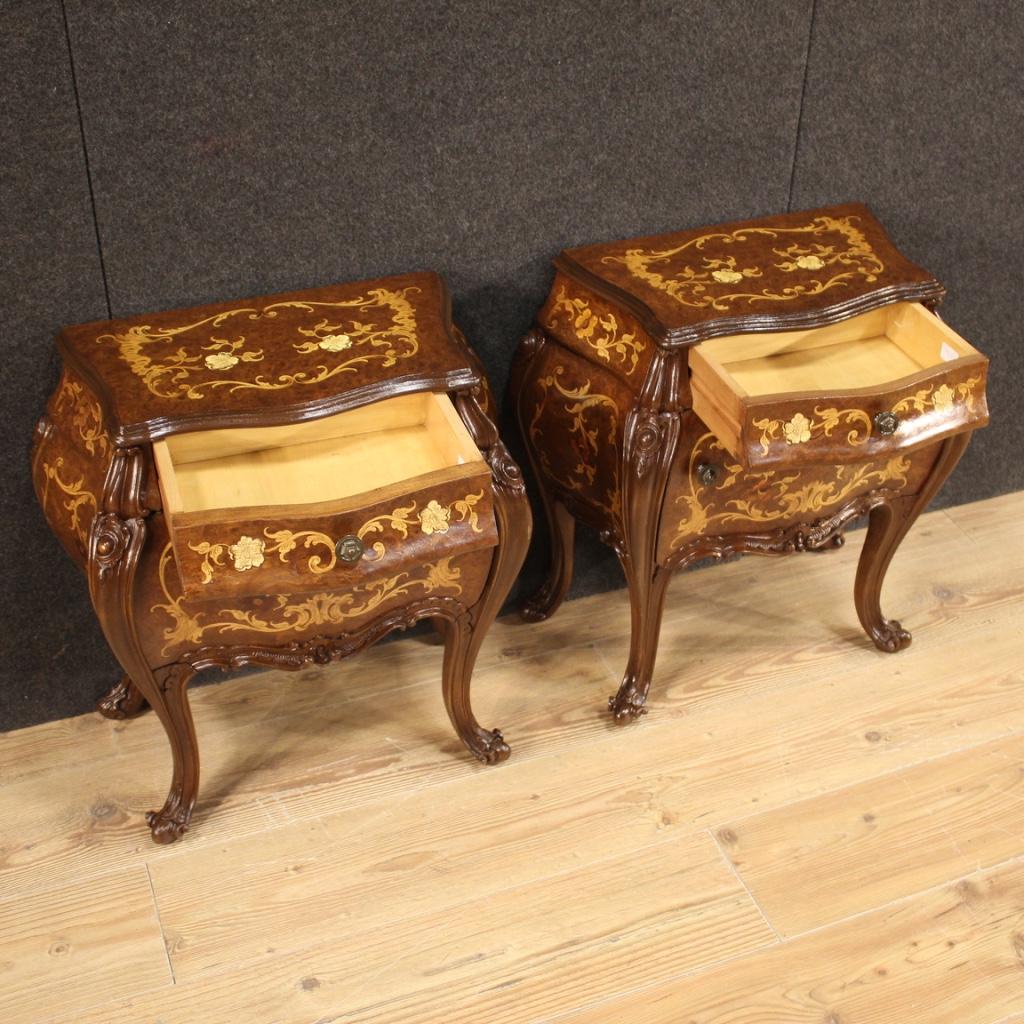 Mid-20th Century Pair of 20th Century Inlaid Wood Italian Bedside Tables, 1960