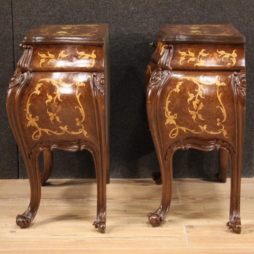 Pair of 20th Century Inlaid Wood Italian Bedside Tables, 1960 1