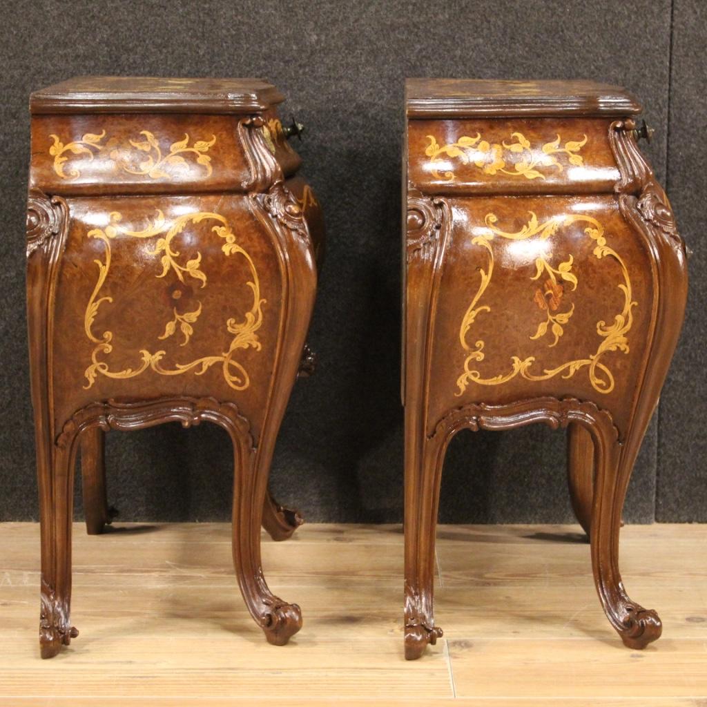 Pair of 20th Century Inlaid Wood Italian Bedside Tables, 1960 2