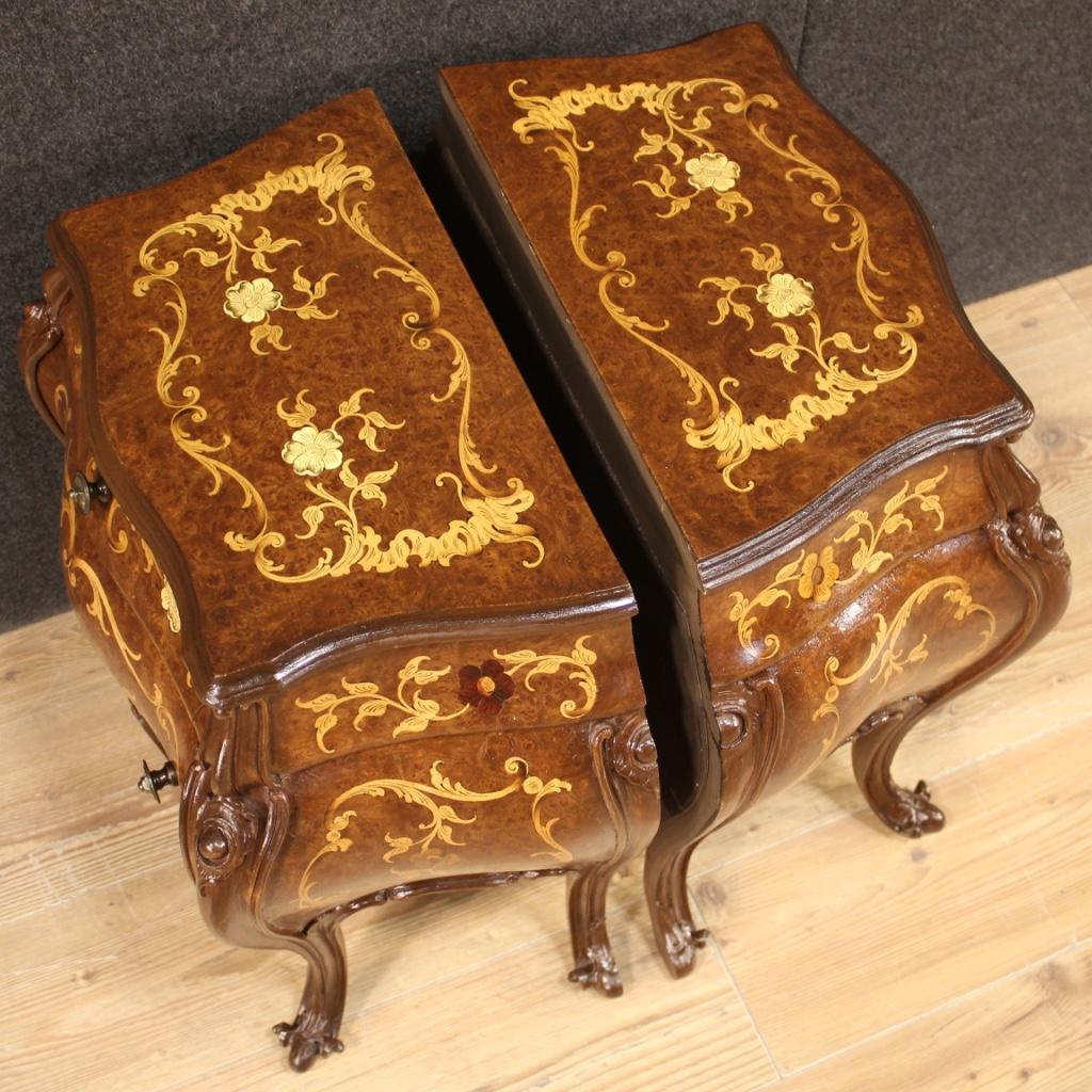 Pair of 20th Century Inlaid Wood Italian Bedside Tables, 1960 3