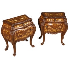 Vintage Pair of 20th Century Inlaid Wood Italian Bedside Tables, 1960