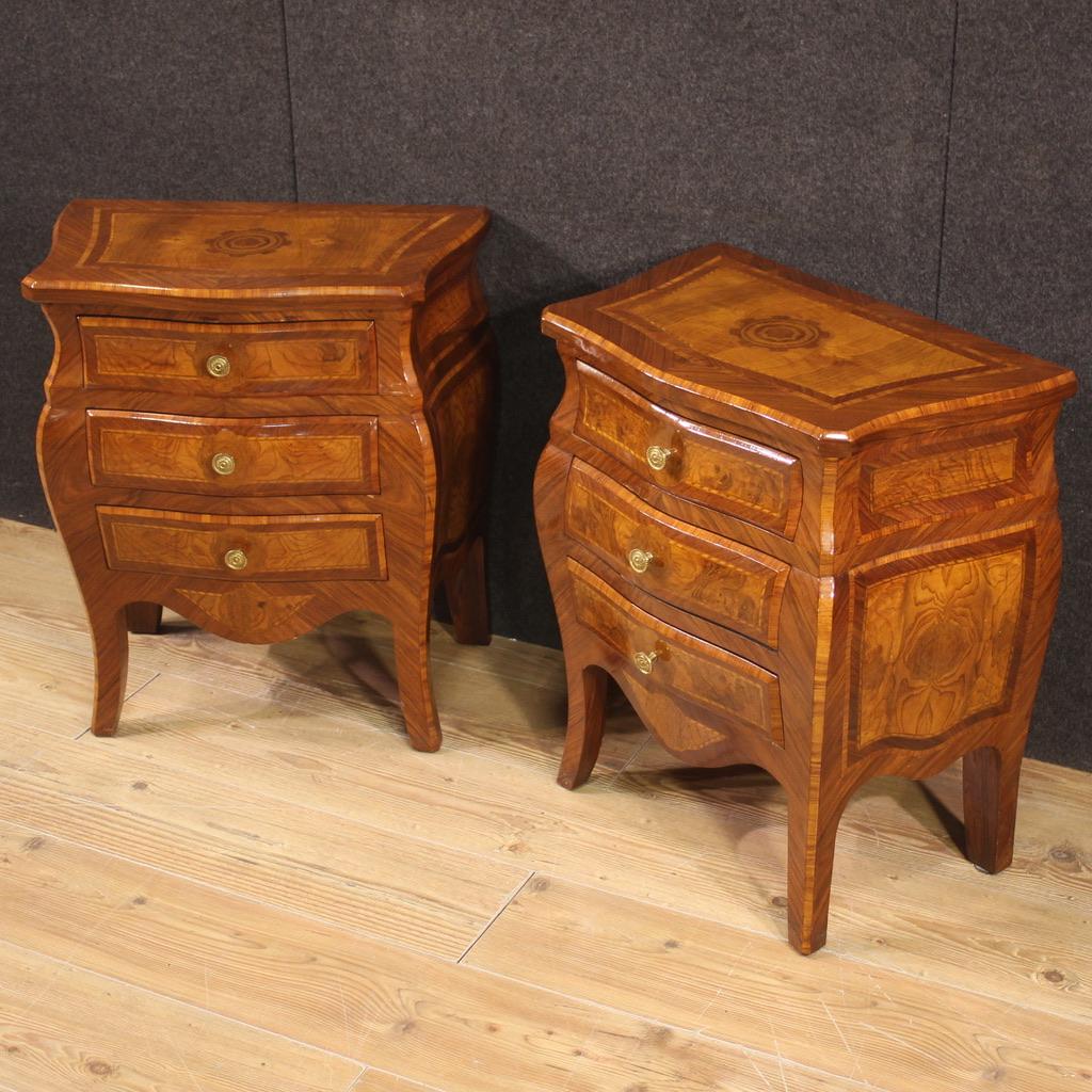 Pair of 20th Century Inlaid Wood Italian Louis XV Style Night Stands, 1970 In Good Condition In Vicoforte, Piedmont