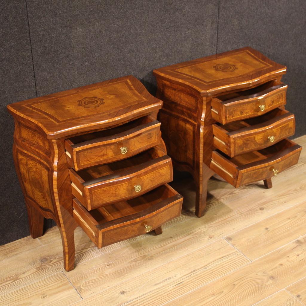 Pair of 20th Century Inlaid Wood Italian Louis XV Style Night Stands, 1970 1