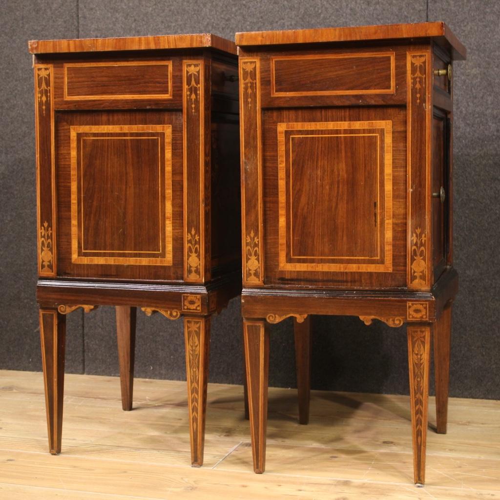 Mid-20th Century Pair of 20th Century Inlaid Wood Italian Louis XVI Style Bedside Tables, 1950