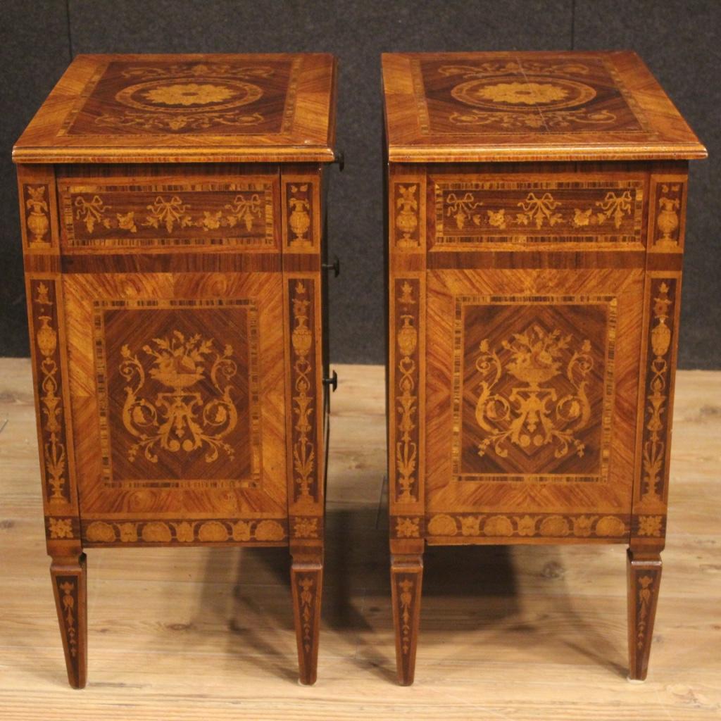 Inlay Pair of 20th Century Inlaid Wood Italian Louis XVI Style Bedside Tables, 1960