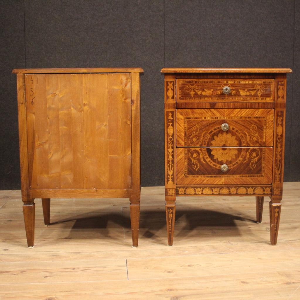 Pair of 20th Century Inlaid Wood Italian Louis XVI Style Bedside Tables, 1960 1