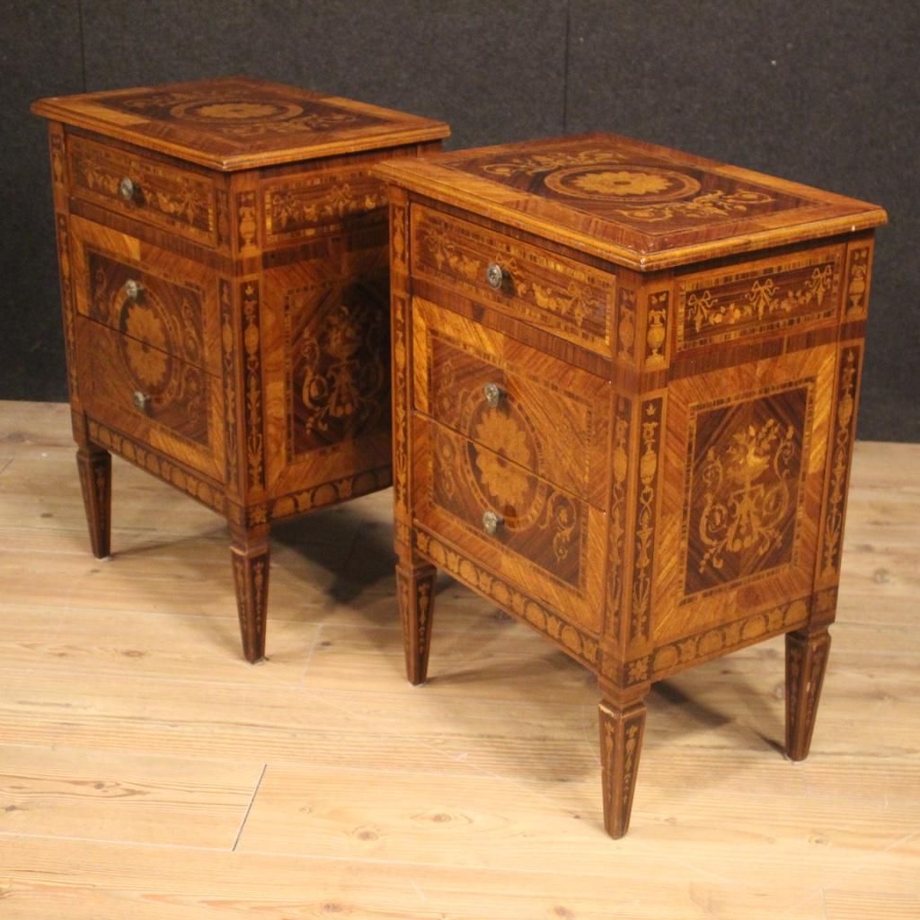Pair of 20th Century Inlaid Wood Italian Louis XVI Style Bedside Tables, 1960 4