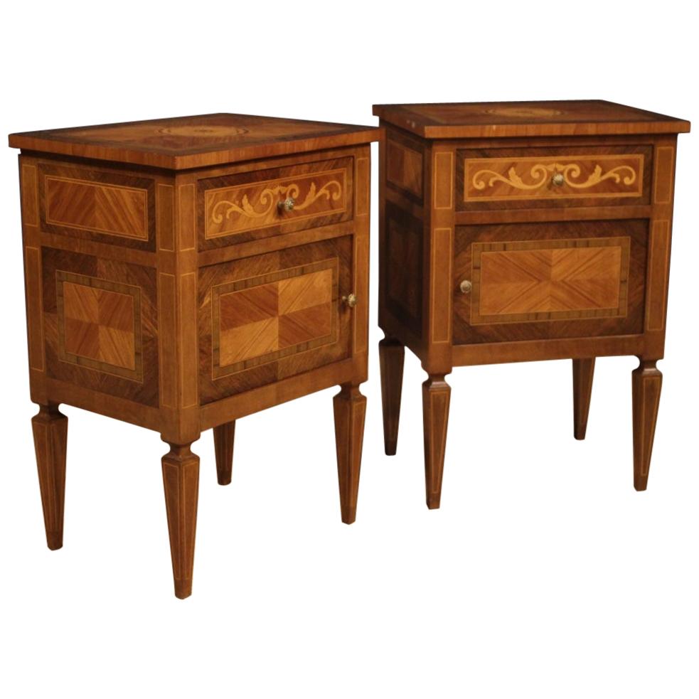 Pair of 20th Century Inlaid Wood Italian Louis XVI Style Bedside Tables, 1960
