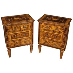 Pair of 20th Century Inlaid Wood Italian Louis XVI Style Bedside Tables, 1960