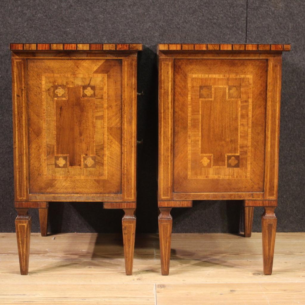 Pair of 20th Century Inlaid Wood Italian Louis XVI Style Bedside Tables, 1970 In Good Condition In Vicoforte, Piedmont