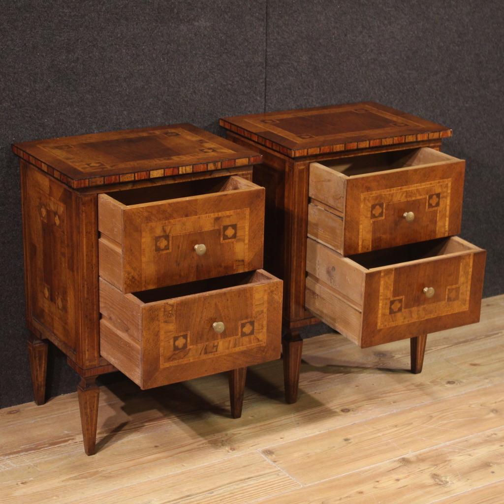 Pair of 20th Century Inlaid Wood Italian Louis XVI Style Bedside Tables, 1970 For Sale 5