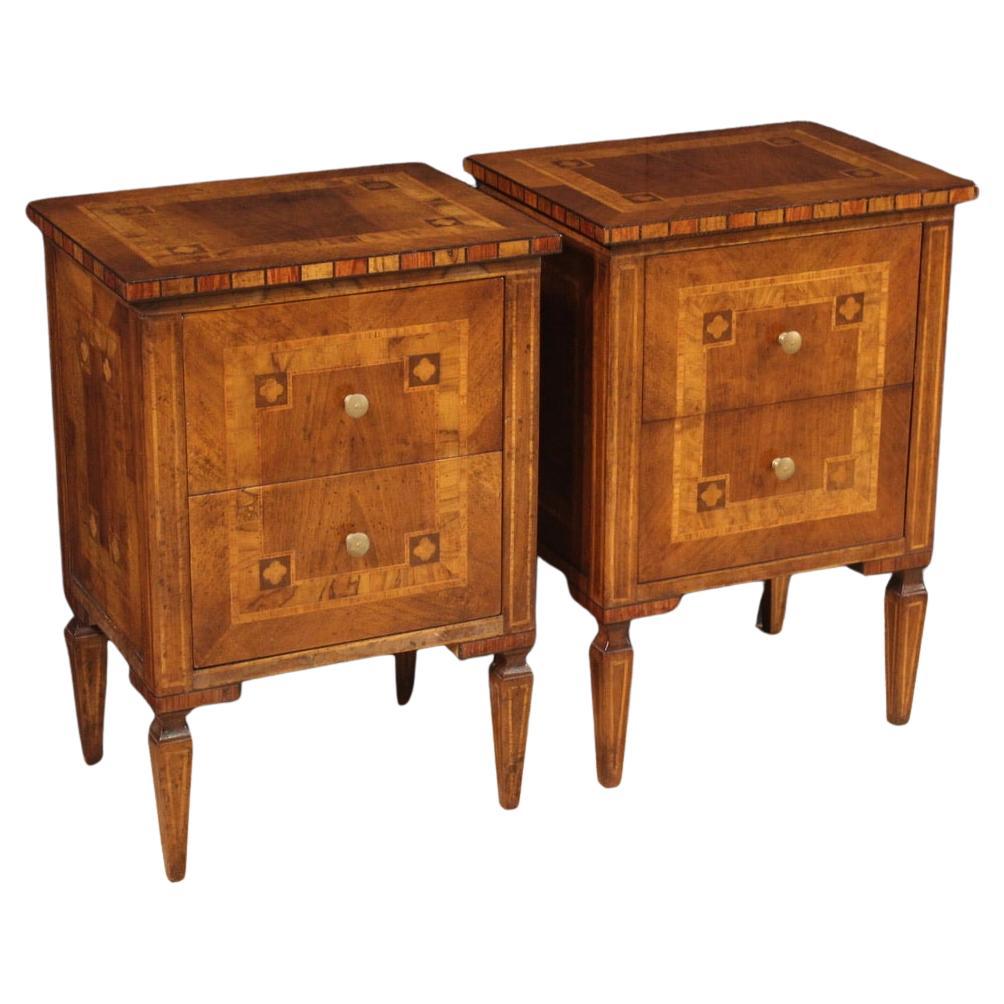 Pair of 20th Century Inlaid Wood Italian Louis XVI Style Bedside Tables, 1970