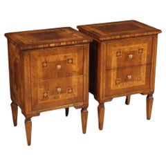 Vintage Pair of 20th Century Inlaid Wood Italian Louis XVI Style Bedside Tables, 1970