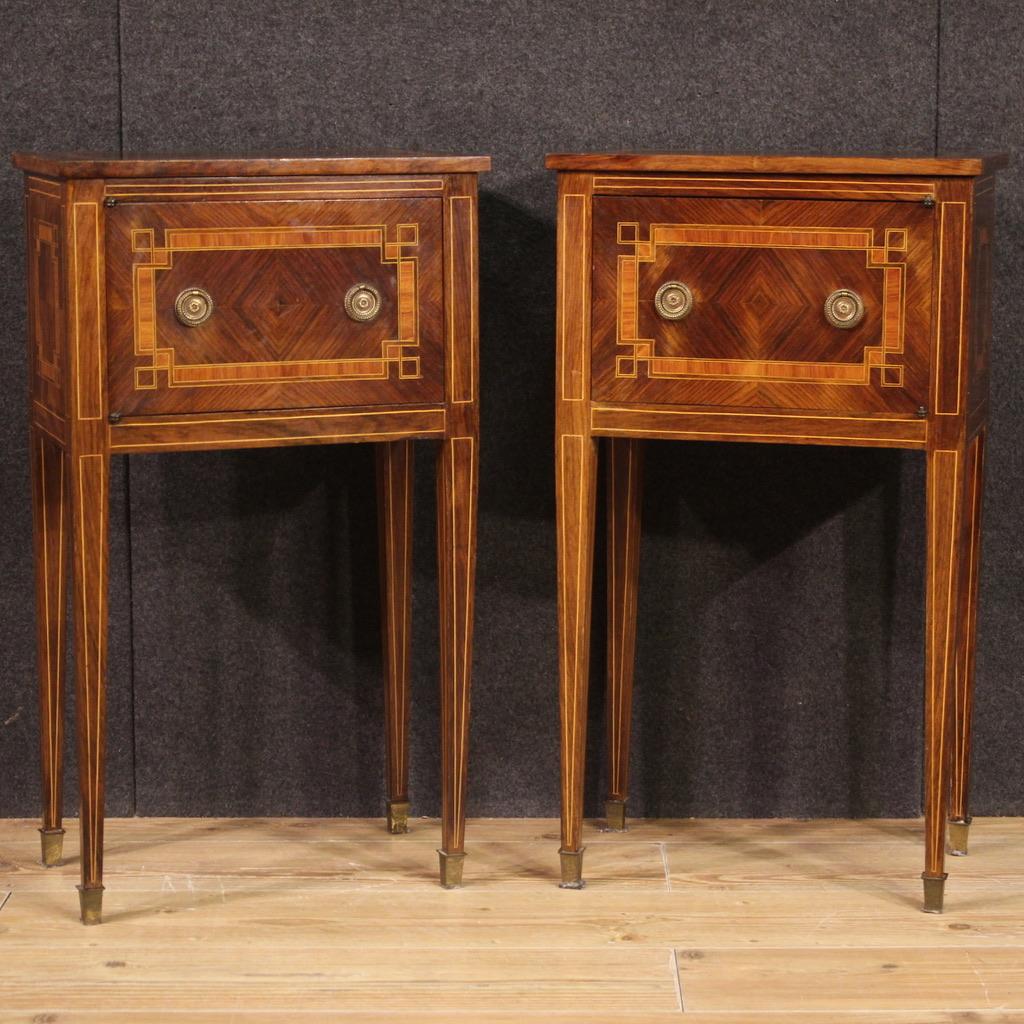 Pair of 20th Century Inlaid Wood Italian Louis XVI Style Night Stands, 1960 In Good Condition In Vicoforte, Piedmont