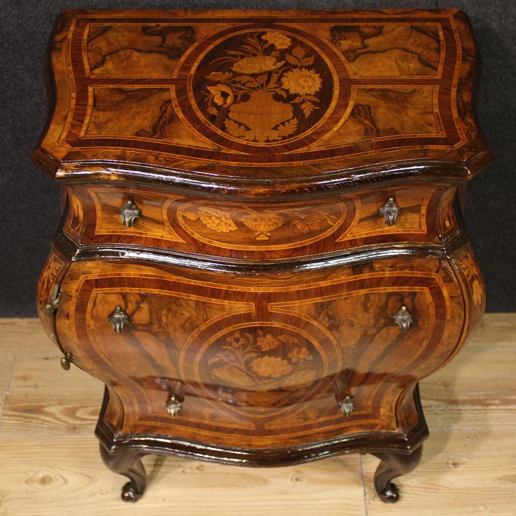 Pair of 20th Century Inlaid Wood Louis XV Style Lombard Bedside Tables, 1950 in vendita 2
