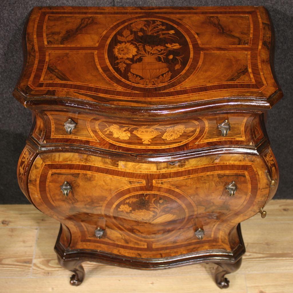 Pair of 20th Century Inlaid Wood Louis XV Style Lombard Bedside Tables, 1950 in vendita 3