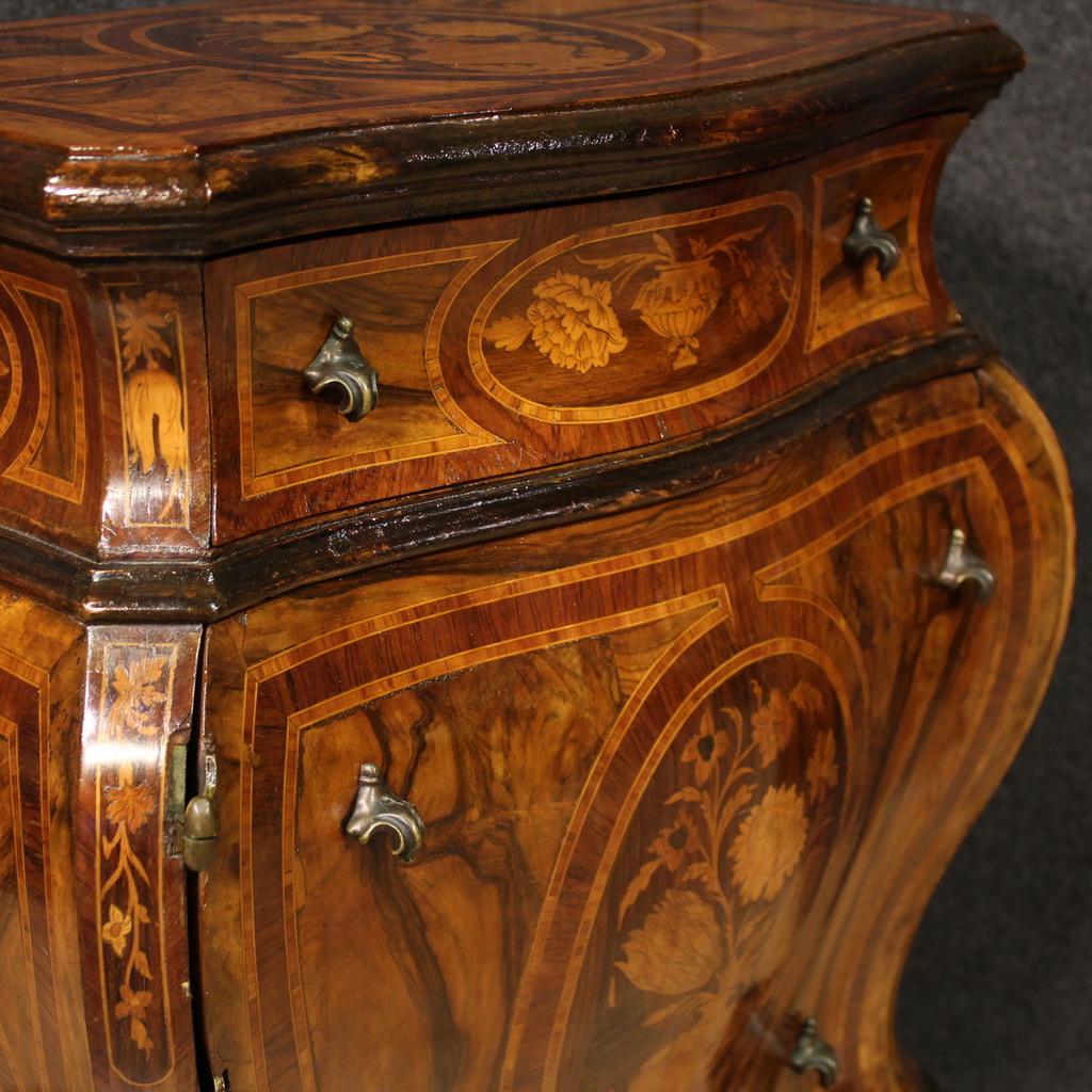 Intarsio Pair of 20th Century Inlaid Wood Louis XV Style Lombard Bedside Tables, 1950 in vendita