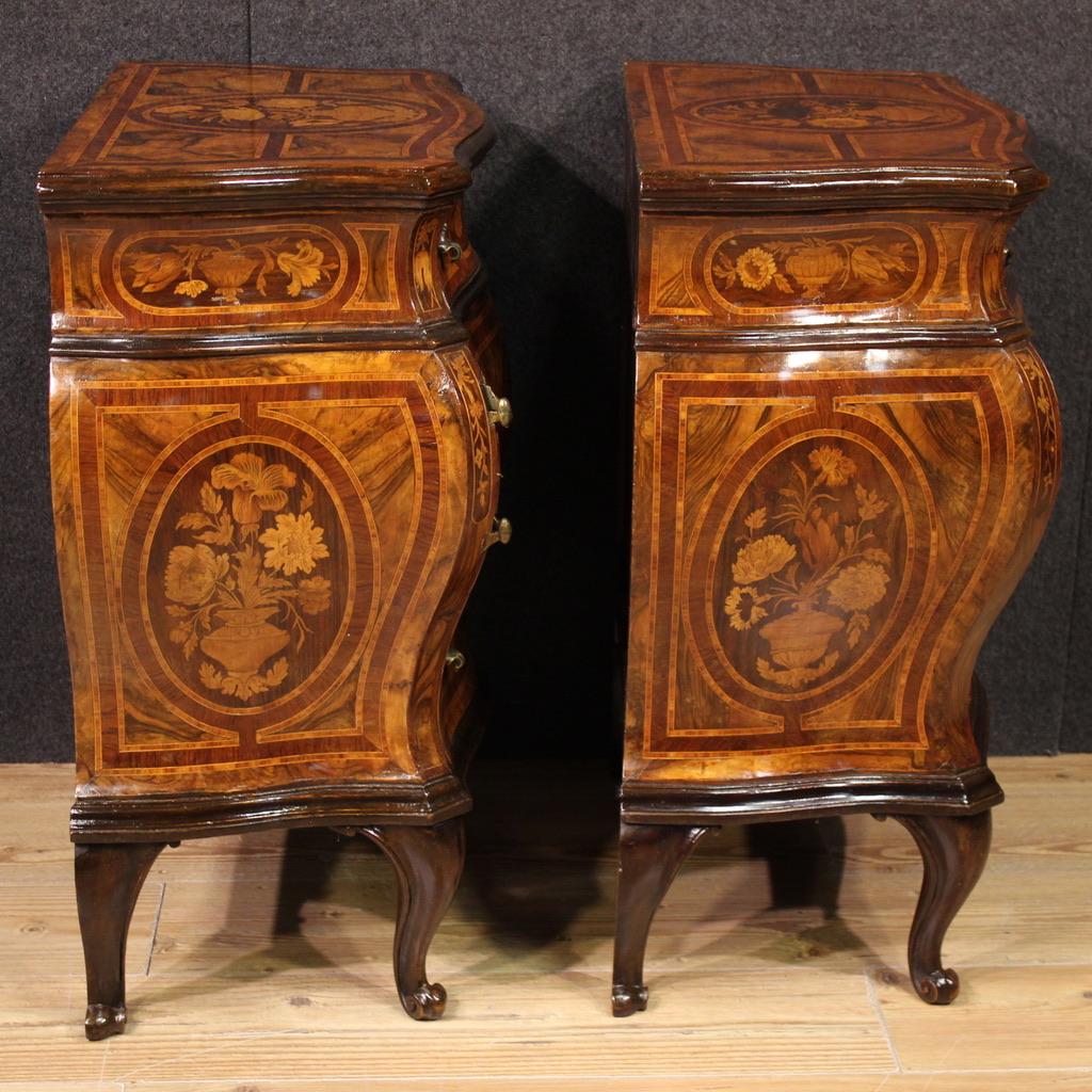 Mid-20th Century Pair of 20th Century Inlaid Wood Louis XV Style Lombard Bedside Tables, 1950 in vendita