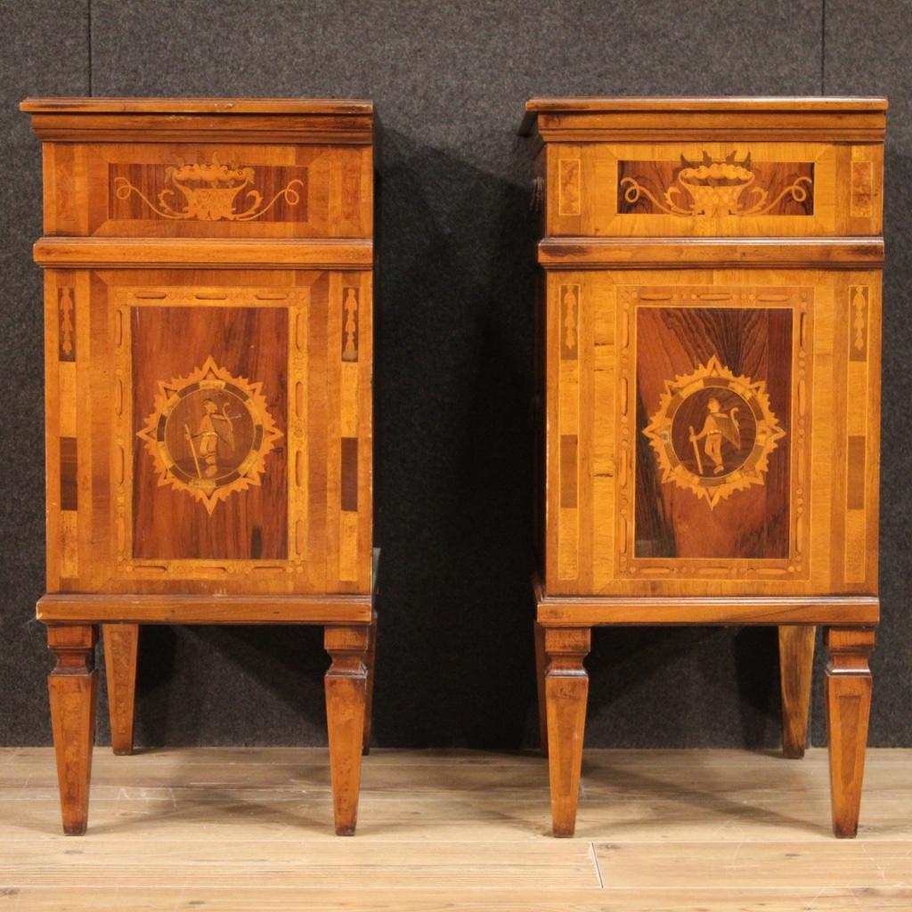 Pair of 20th Century Inlaid Wood Louis XVI Style Italian Bedside Tables, 1970 5