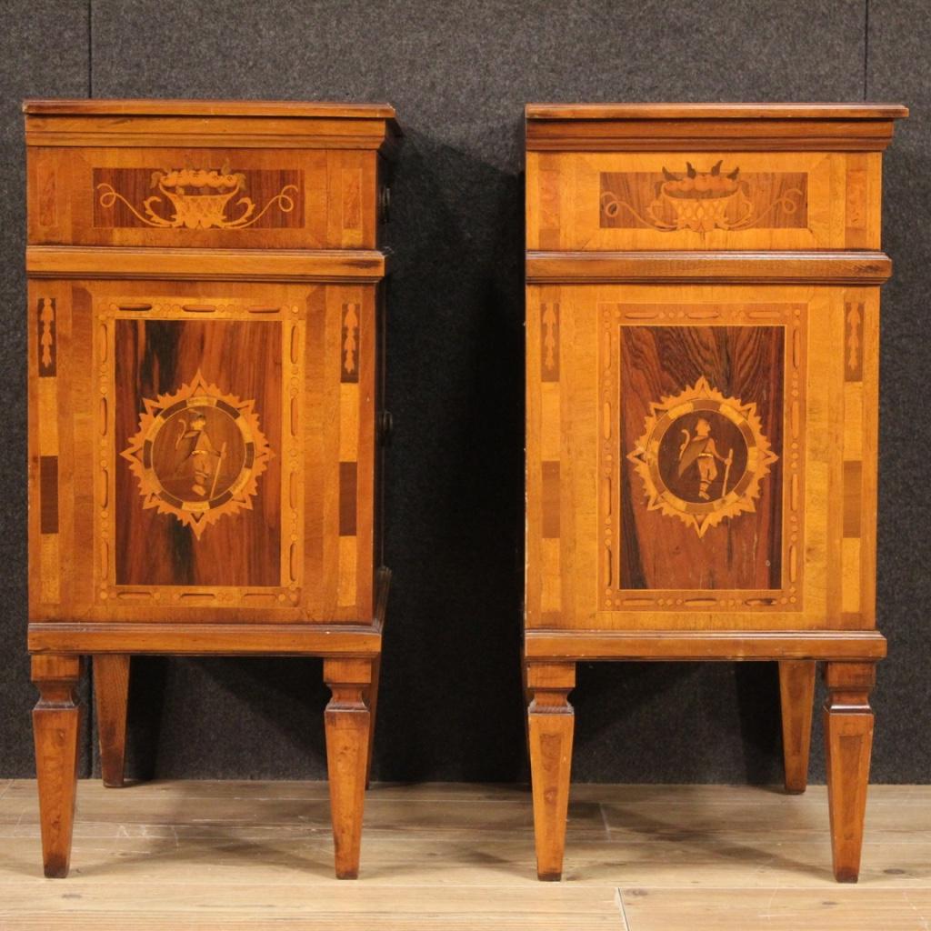 Pair of 20th Century Inlaid Wood Louis XVI Style Italian Bedside Tables, 1970 6