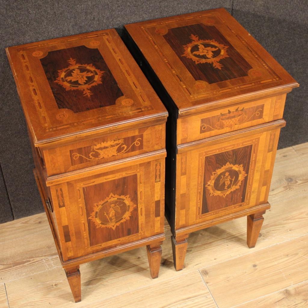 Pair of 20th Century Inlaid Wood Louis XVI Style Italian Bedside Tables, 1970 7
