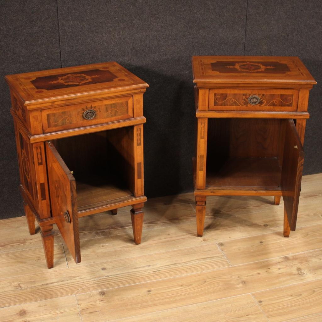 Pair of 20th Century Inlaid Wood Louis XVI Style Italian Bedside Tables, 1970 3