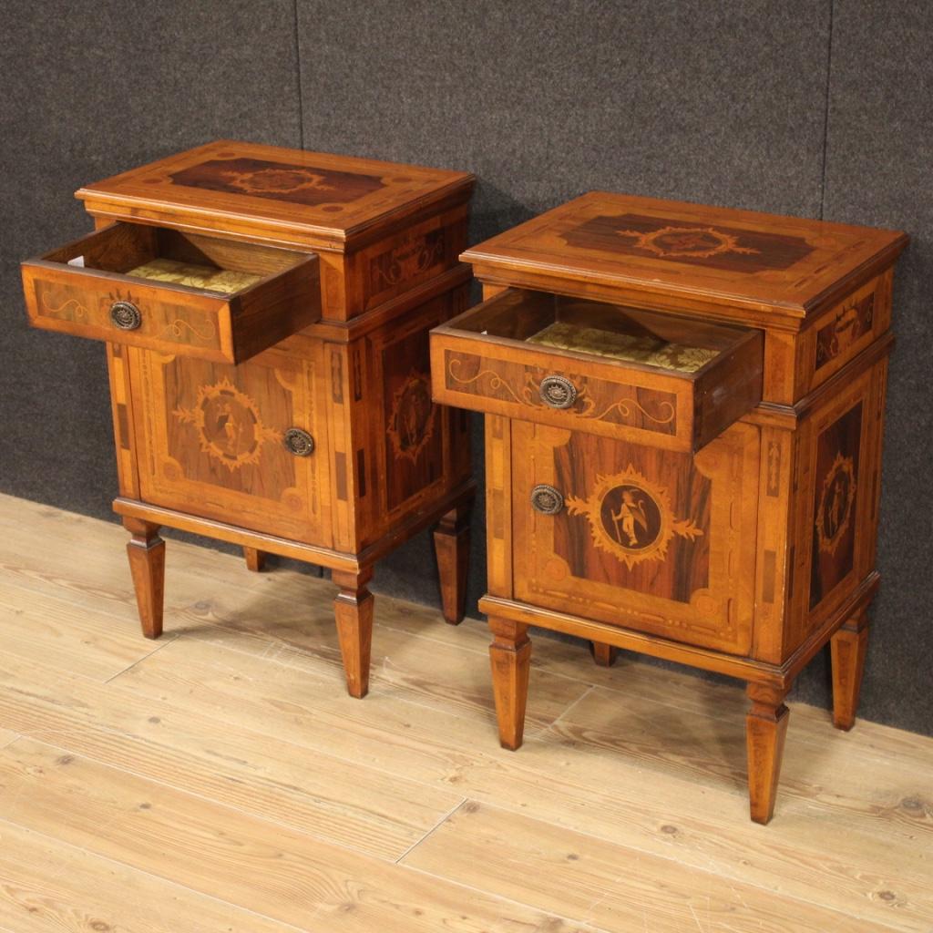 Pair of 20th Century Inlaid Wood Louis XVI Style Italian Bedside Tables, 1970 4