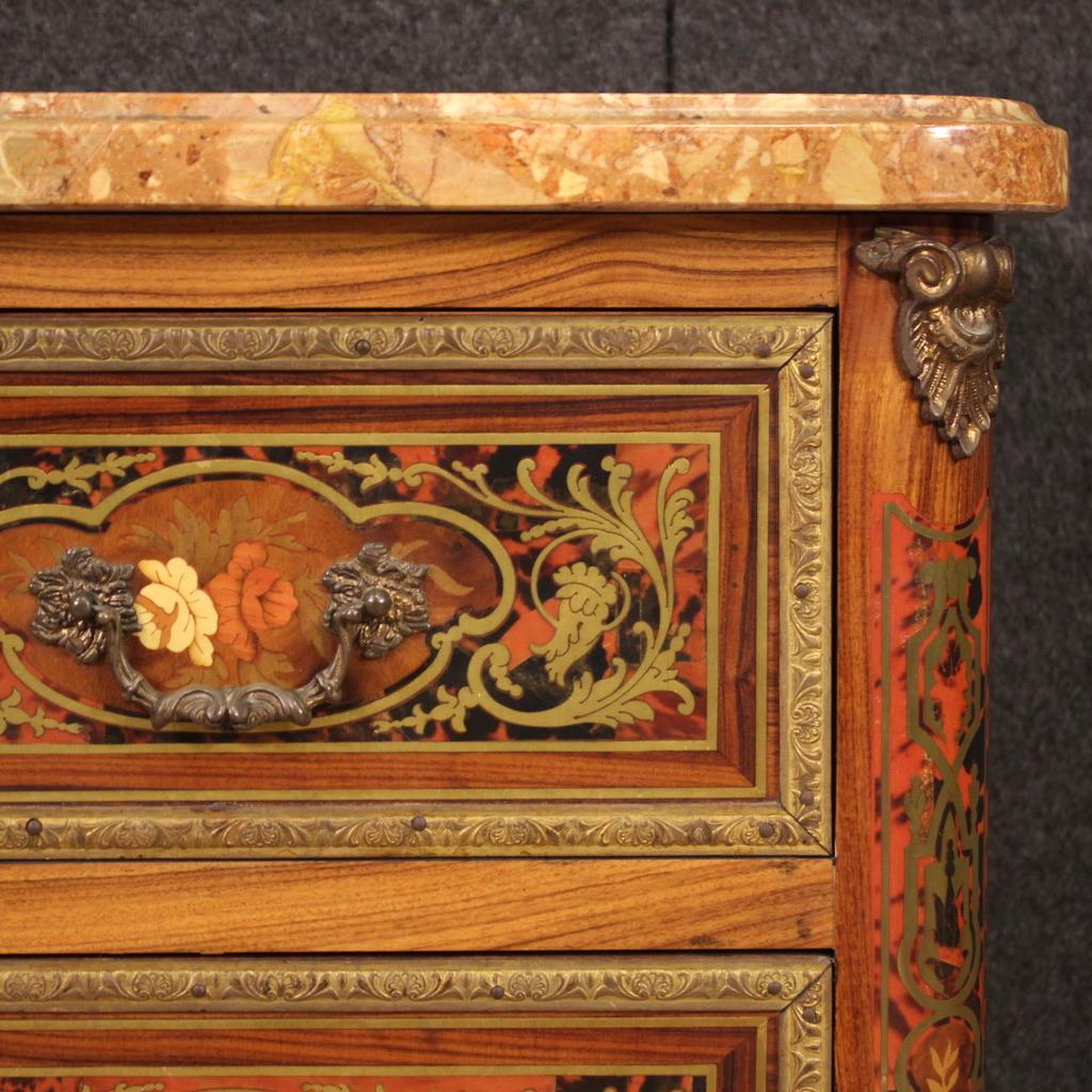 Pair of 20th Century Inlaid Wood Marble Top French Boulle Style Night Stands 4
