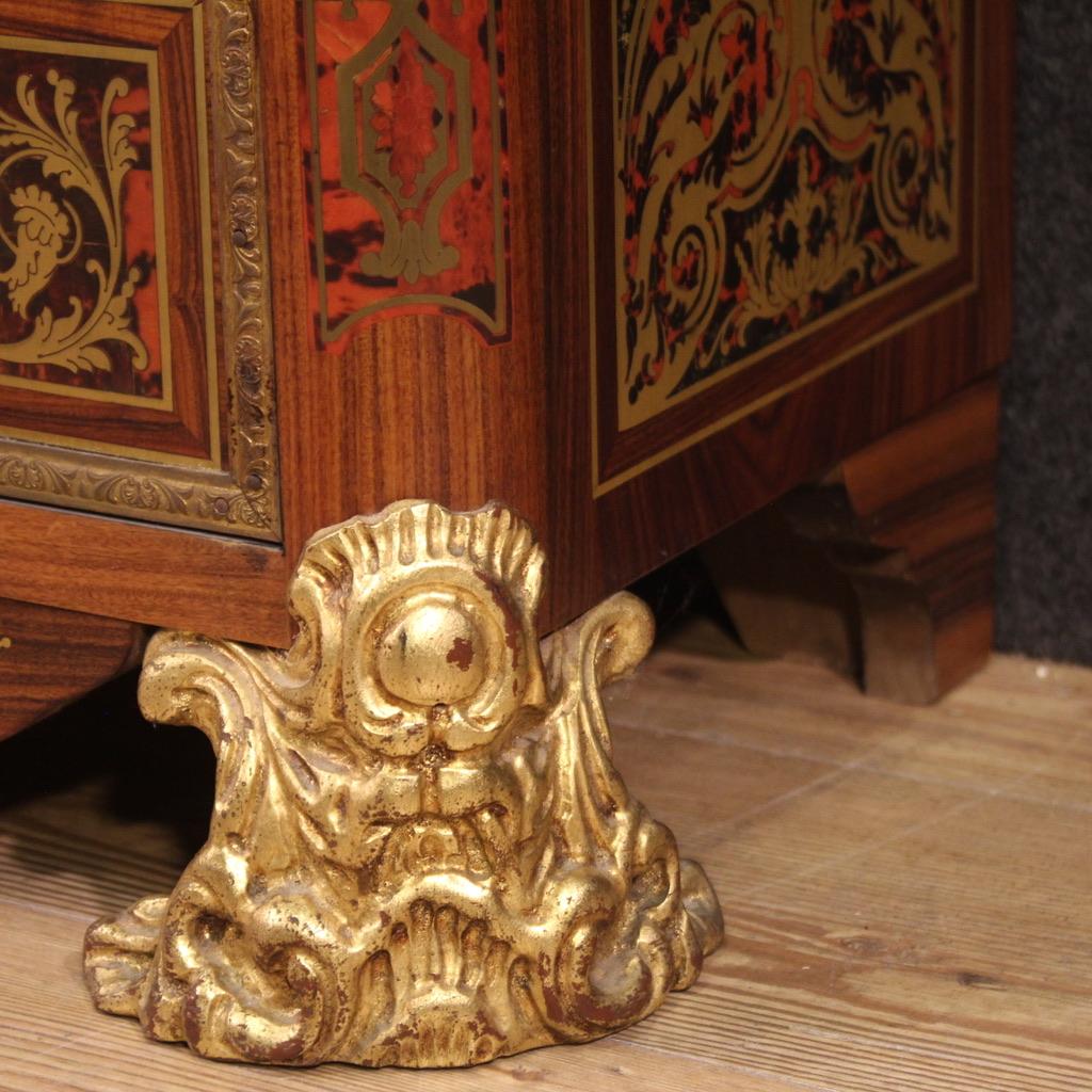 Pair of 20th Century Inlaid Wood Marble Top French Boulle Style Night Stands 2