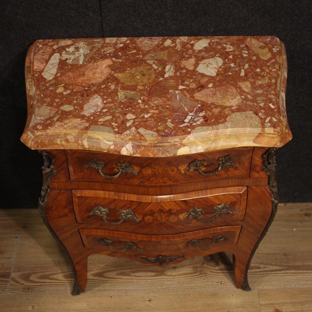 Pair of 20th Century Inlaid Wood Marble Top French Night Stands Louis XV Style 5