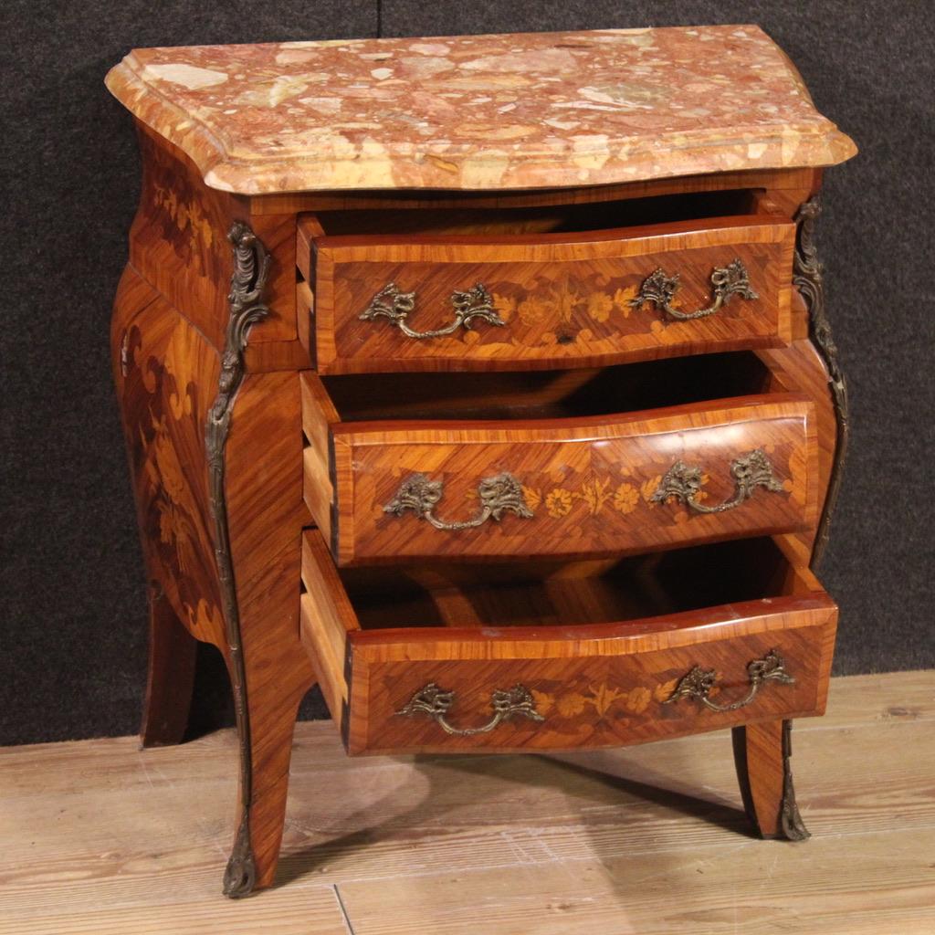 Pair of 20th Century Inlaid Wood Marble Top French Night Stands Louis XV Style 3
