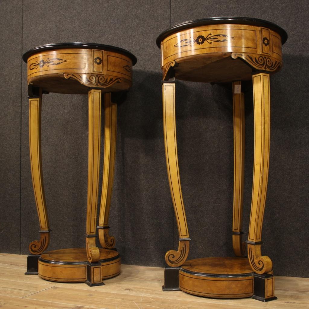Pair of 20th Century Inlaid Wood Round Italian Side Tables Columns, 1960 7