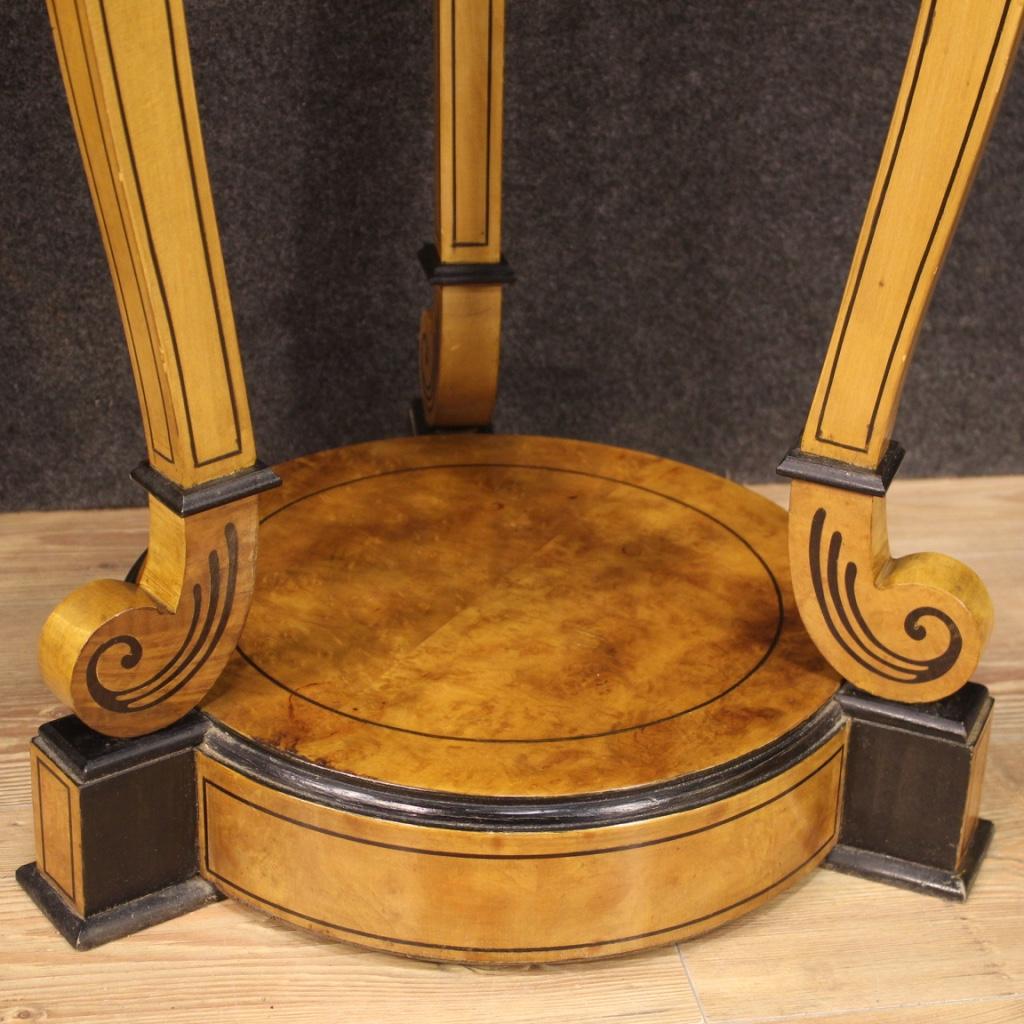 French Pair of 20th Century Inlaid Wood Round Italian Side Tables Columns, 1960