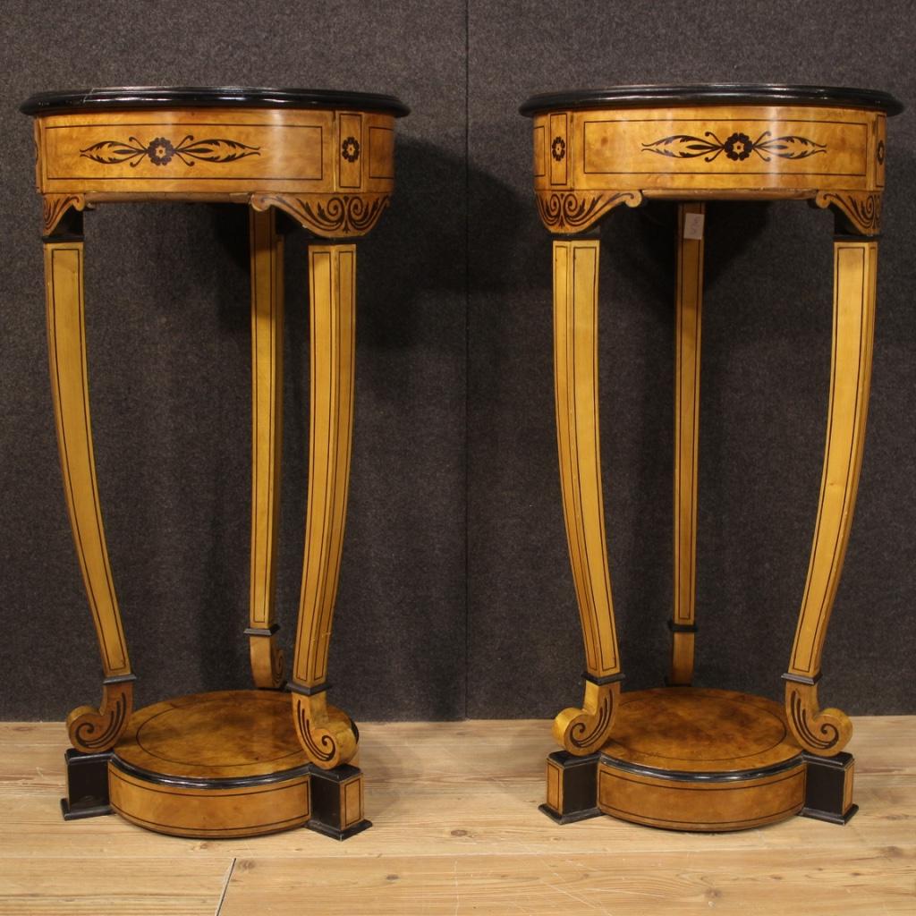 Pair of 20th Century Inlaid Wood Round Italian Side Tables Columns, 1960 4