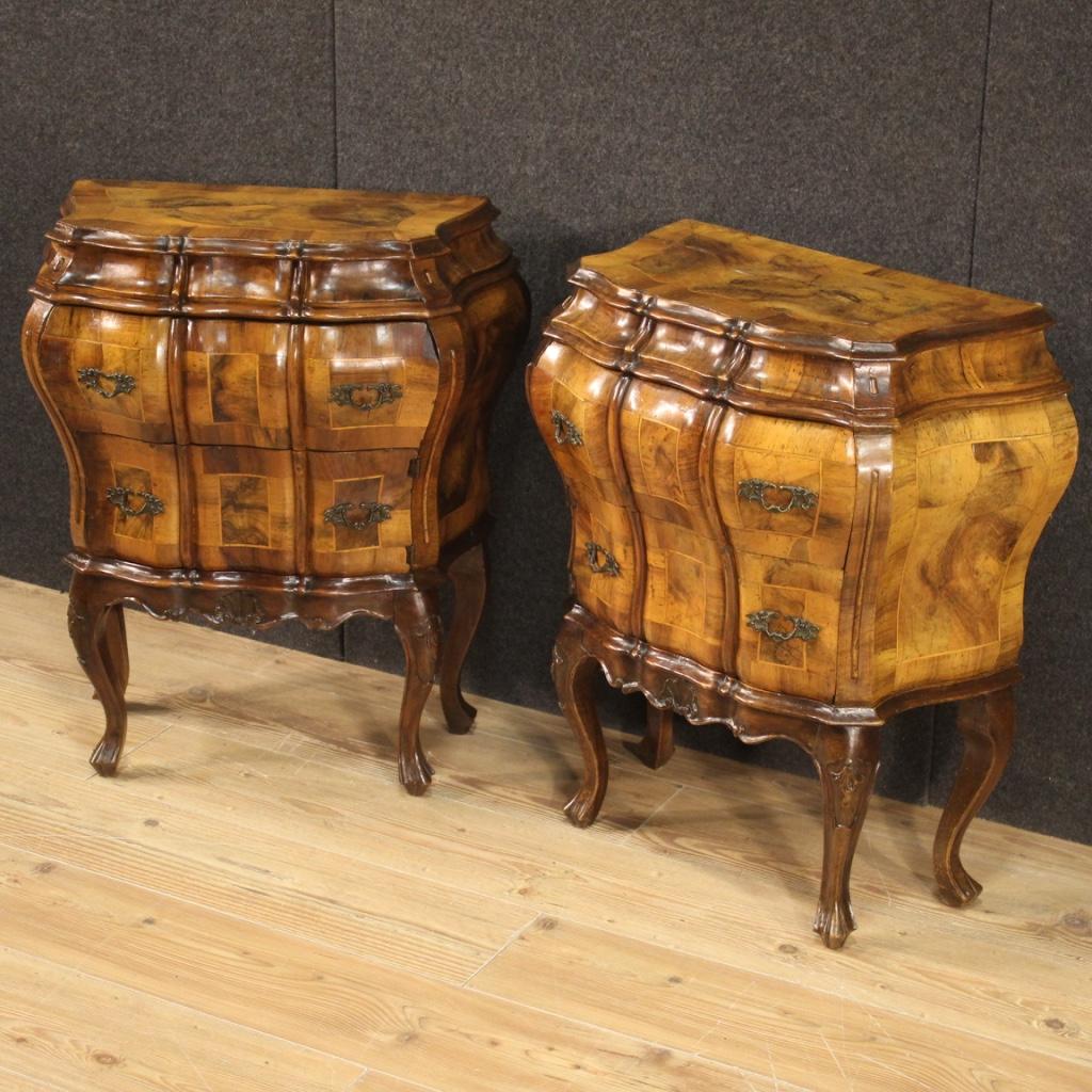 Pair of 20th Century Inlaid Wood Venetian Night Stands, 1960 In Good Condition In Vicoforte, Piedmont