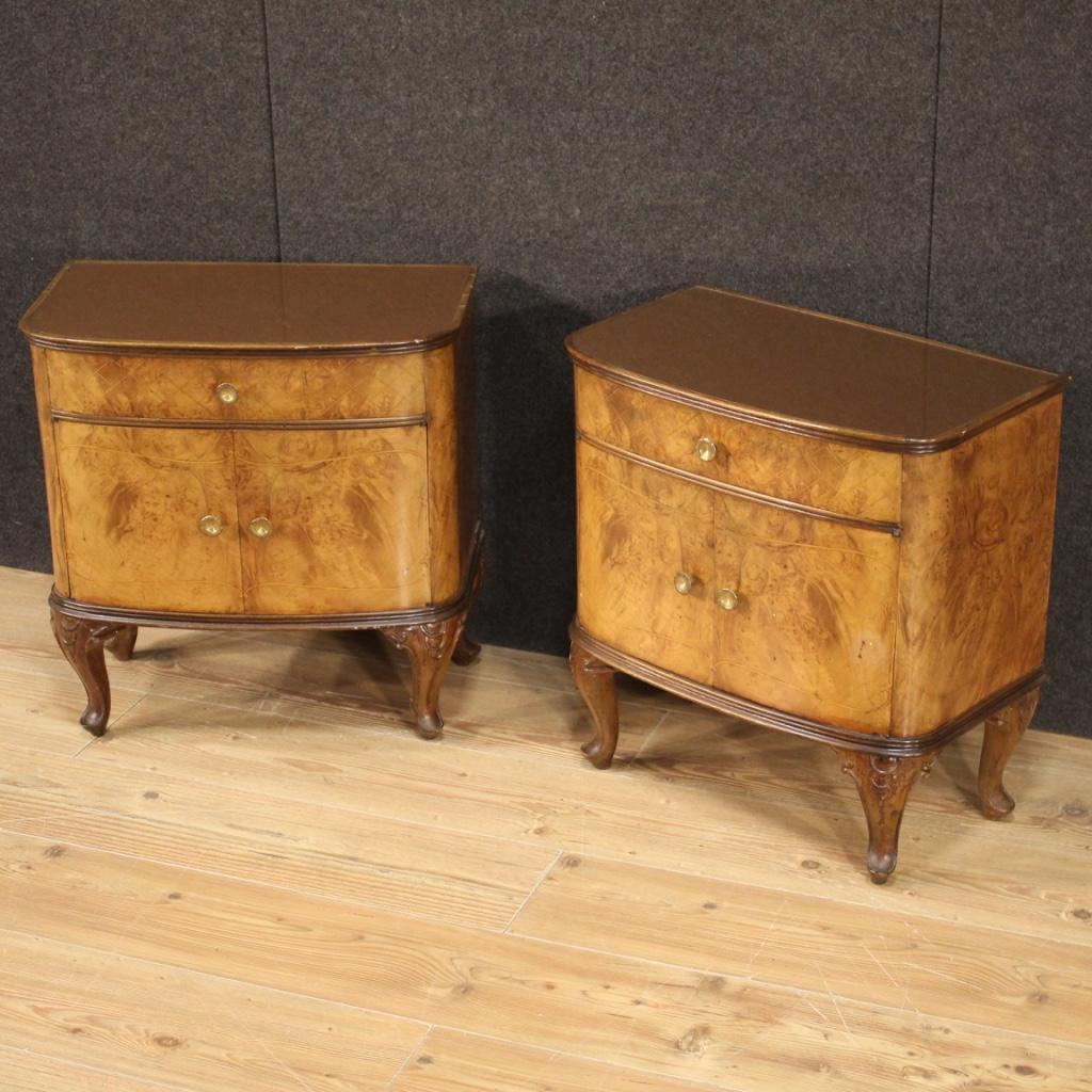 Pair of 20th Century Inlaid Wood with Glass Top Italian Bedside Tables, 1950 In Good Condition In Vicoforte, Piedmont