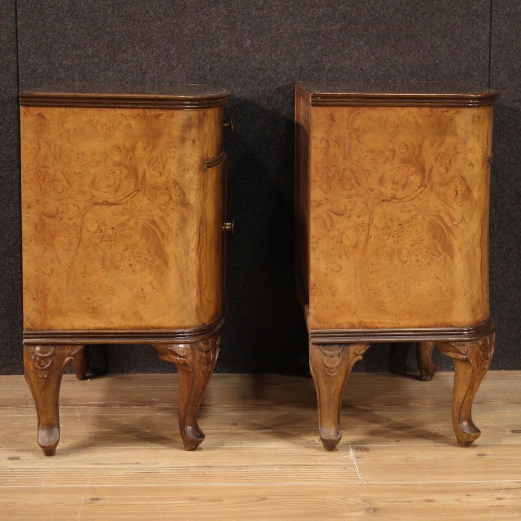 Pair of 20th Century Inlaid Wood with Glass Top Italian Bedside Tables, 1950 2