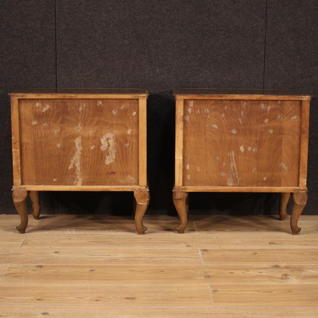 Pair of 20th Century Inlaid Wood with Glass Top Italian Bedside Tables, 1950 3