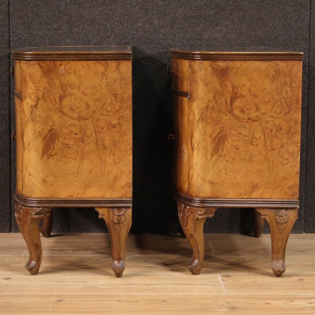 Pair of 20th Century Inlaid Wood with Glass Top Italian Bedside Tables, 1950 4