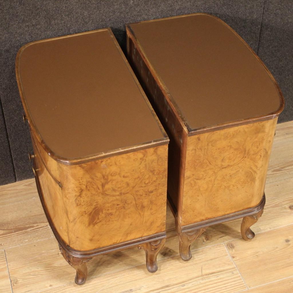 Pair of 20th Century Inlaid Wood with Glass Top Italian Bedside Tables, 1950 5