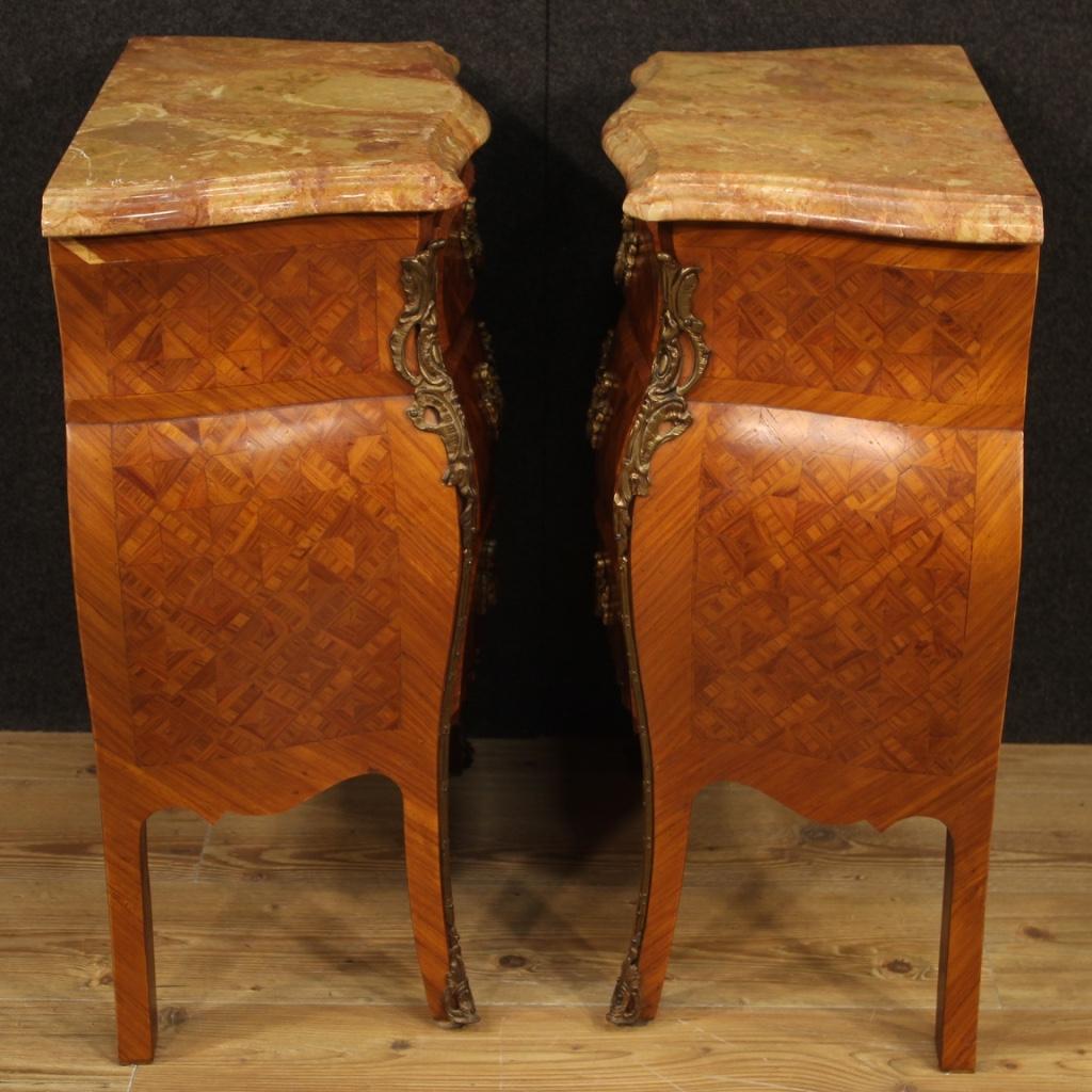 Pair of 20th Century Inlaid Wood with Marble Top French Bedside Tables, 1960 7
