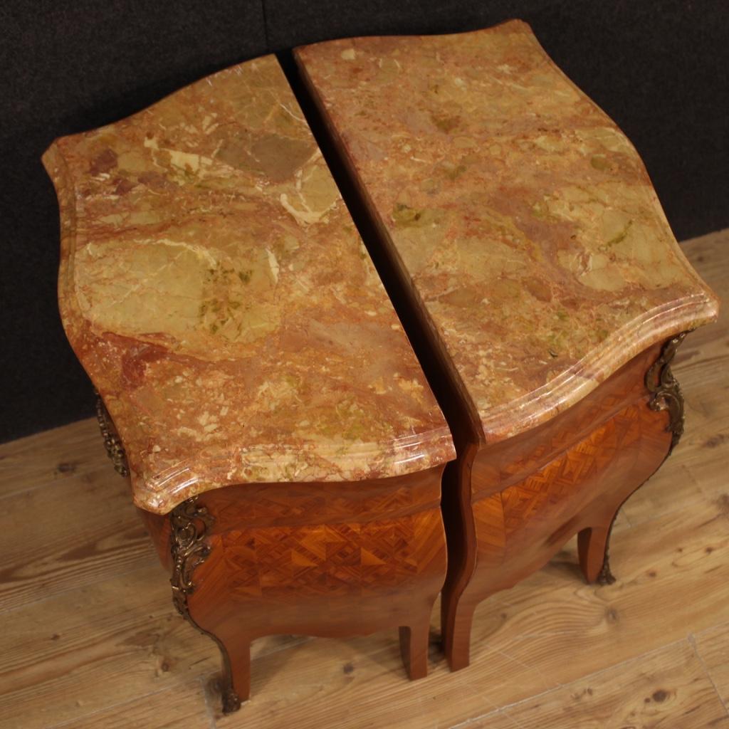 Pair of 20th Century Inlaid Wood with Marble Top French Bedside Tables, 1960 8