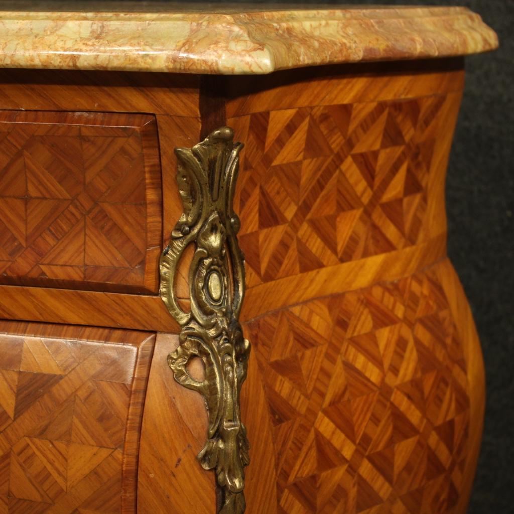 Pair of 20th Century Inlaid Wood with Marble Top French Bedside Tables, 1960 1